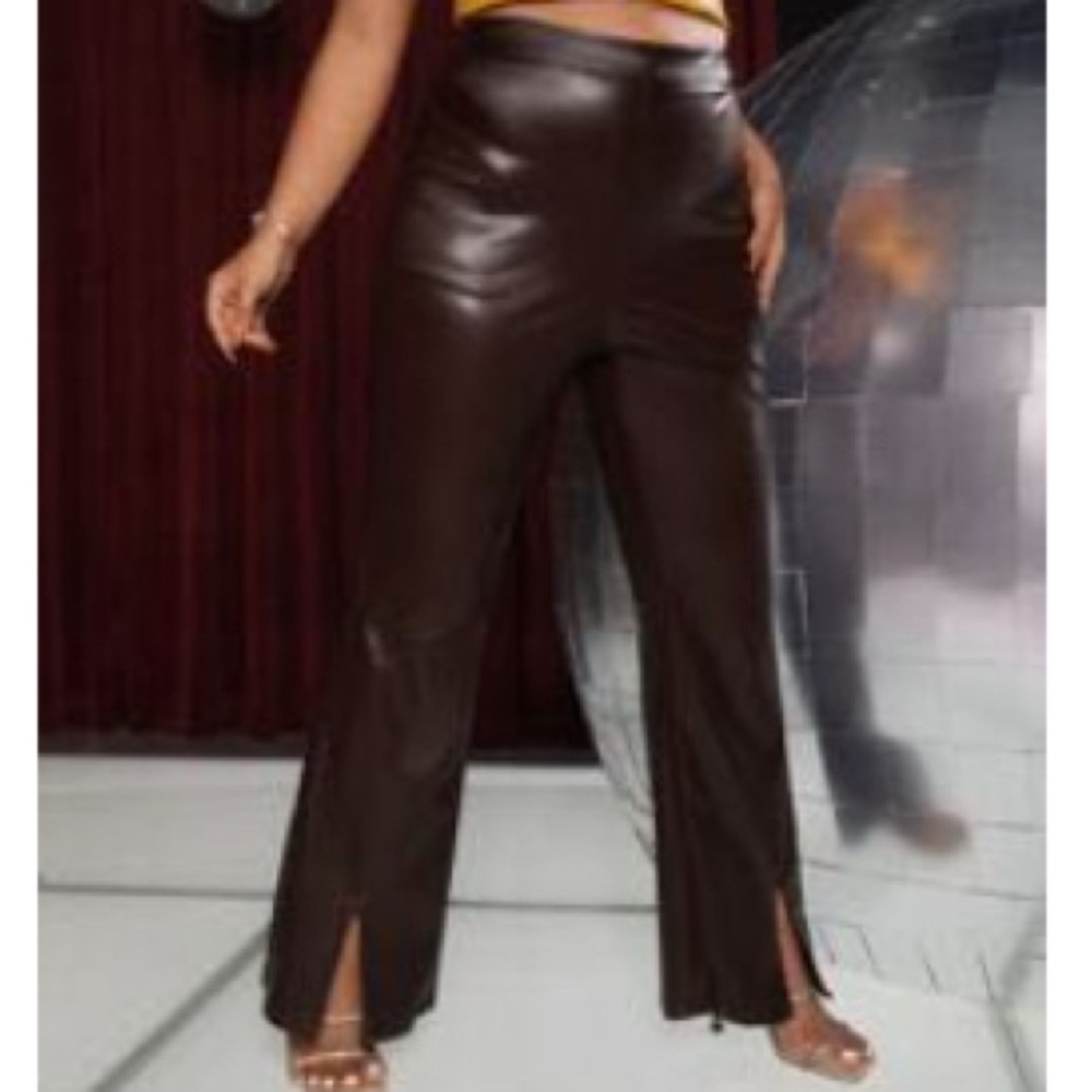 Brown Faux Leather Pants